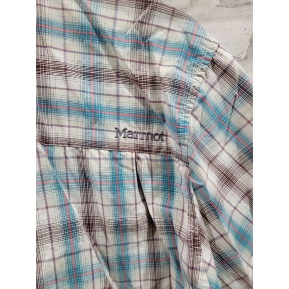 Marmot Men Northside Checkered Shirt Size Medium Short Sleeve Plaid Blue Red - Picture 9 of 9